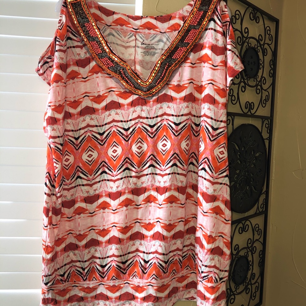 Lane Bryant | Tribal beaded cold shoulder top